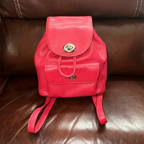🔥🔥🔥Coach Mini Turnlock Rucksack Red Leather Backpack Backpacks